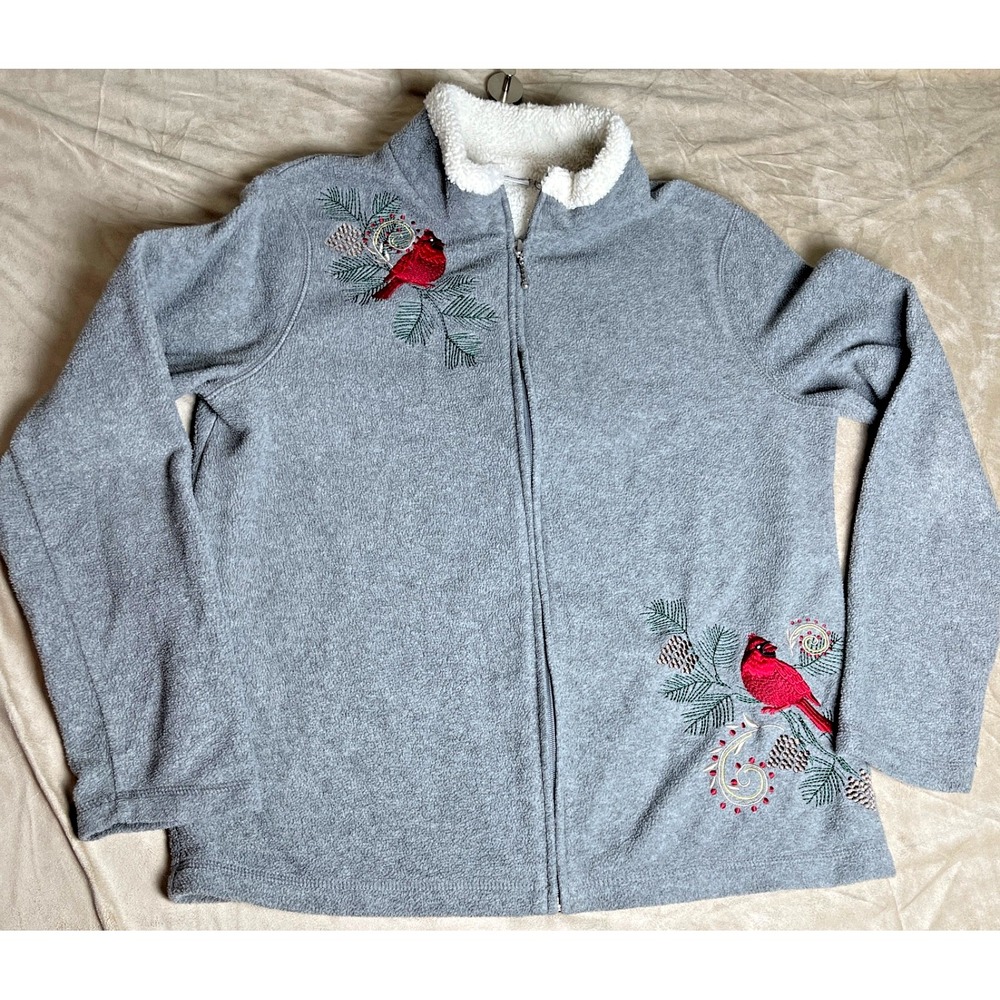 y2K Croft & Barrow embroidered cardinal fleece jacket size S